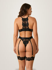 4-Piece Lace Lingerie Set Back View – Lace Racerback and Garter Straps – Chaotic Fashion