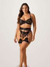 Full Length Lace 4-Piece Lingerie Set with Thigh Garters – Chaotic Fashion