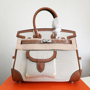 Canvas Leather Inspired Pocket Birk Handbag