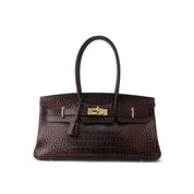 Crocodile Embossed Leather Inspired Birk Shoulder Handbag