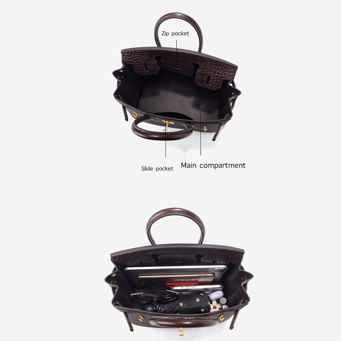 Top Grain Leather Croc Flap New Birk Handbag