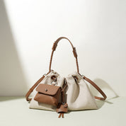 Canvas Leather Women Drawstring Bag