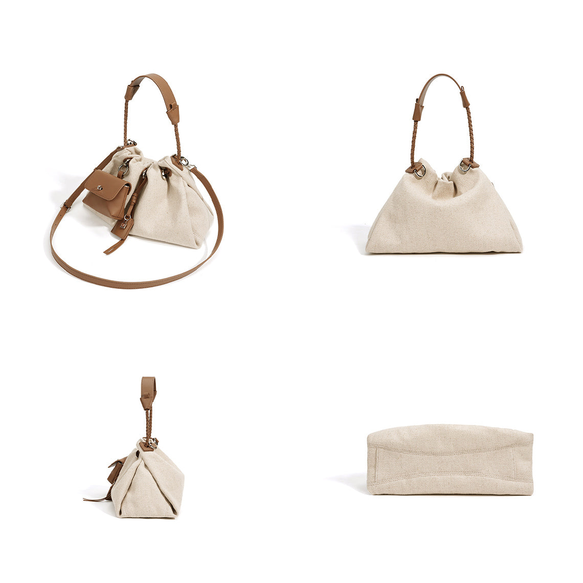 Canvas Leather Women Drawstring Bag