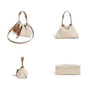 Canvas Leather Women Drawstring Bag