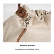 Canvas Leather Women Drawstring Bag