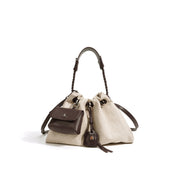Canvas Leather Women Drawstring Bag