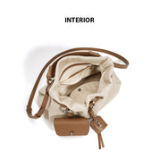 Canvas Leather Women Drawstring Bag