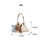 Canvas Leather Women Drawstring Bag