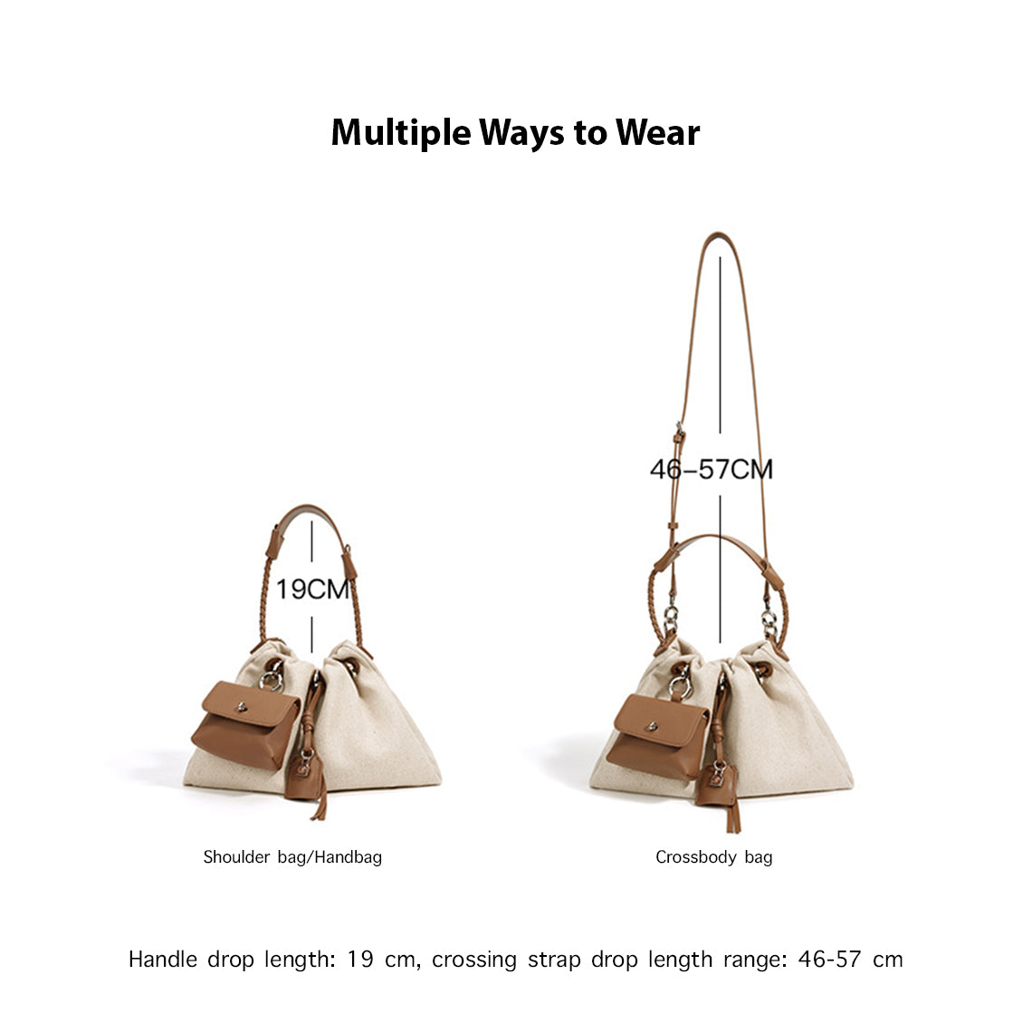 Canvas Leather Women Drawstring Bag