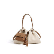 Canvas Leather Women Drawstring Bag