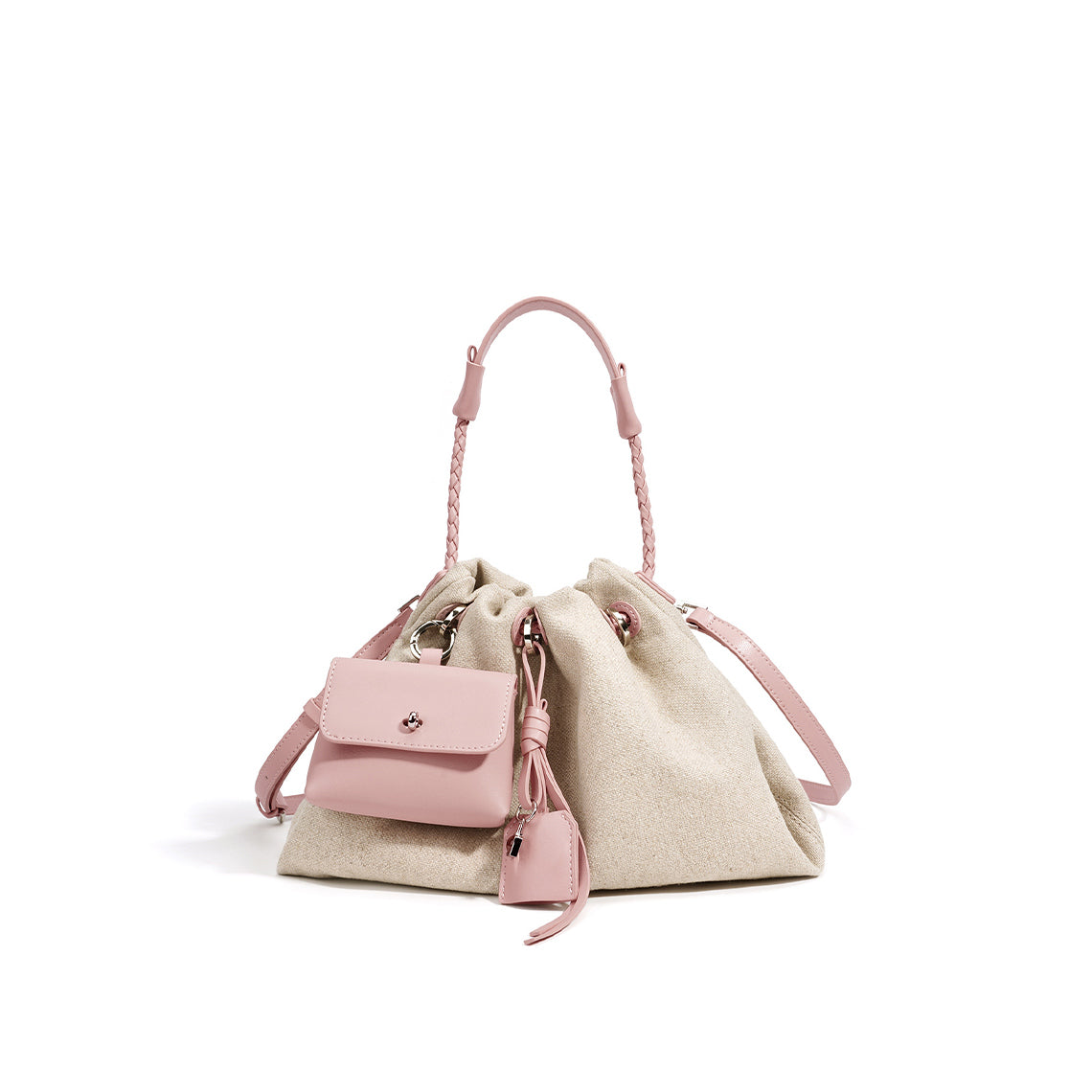 Canvas Leather Women Drawstring Bag