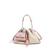 Canvas Leather Women Drawstring Bag