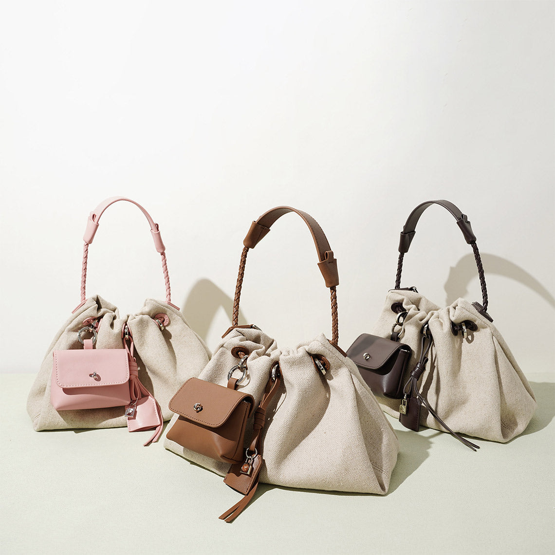 Canvas Leather Women Drawstring Bag