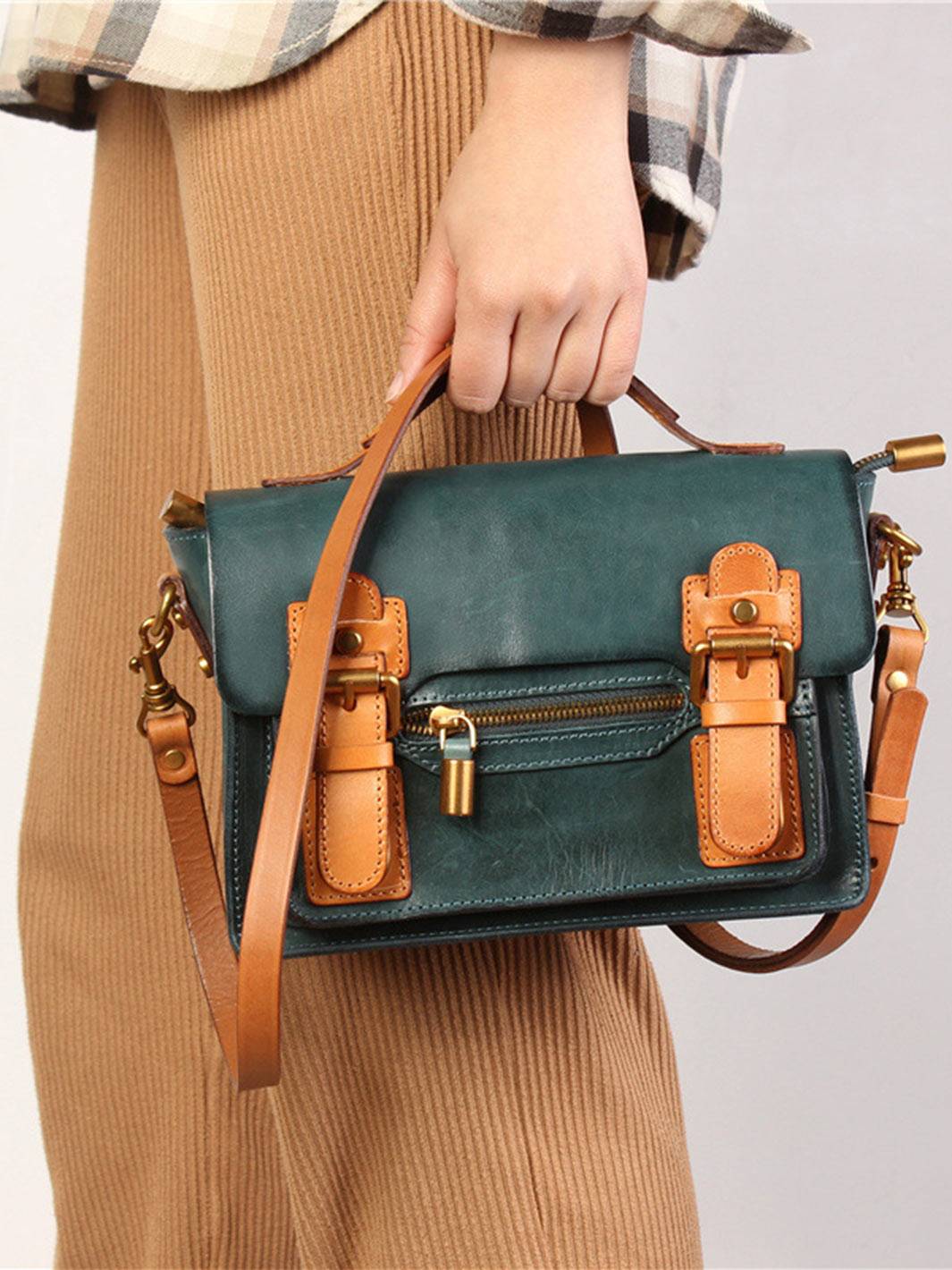 Vegetable Tanned Leather Vintage Women Satchel Bag
