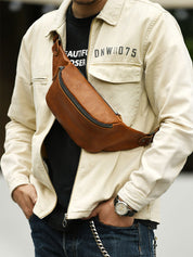 Vegetable Tanned Leather Men Fanny Pack Bag