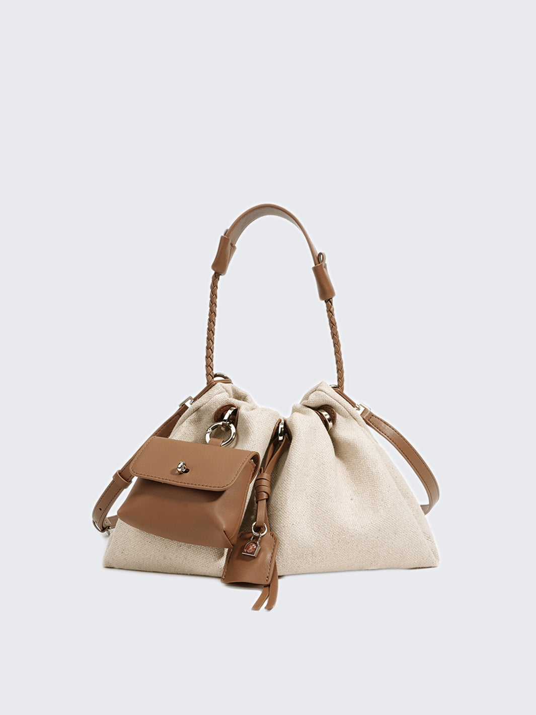 Canvas Leather Women Drawstring Bag
