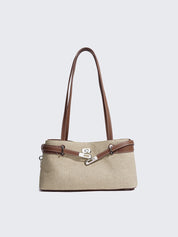 Vegetable Tanned Leather Linen Shoulder Bag