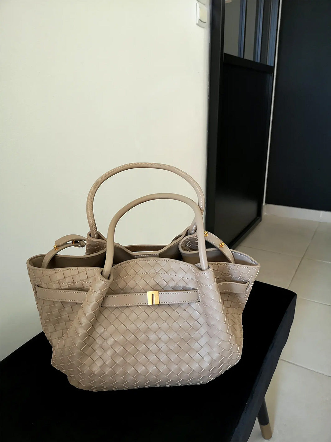 Top Grain Leather Wings Woven Handbag