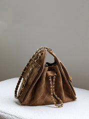 Sheep Suede Leather Quilted Chain Hobo Bag