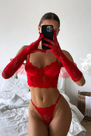 Valentine Red Lingerie Set – Silk with Bow Accent – Chaotic Fashion