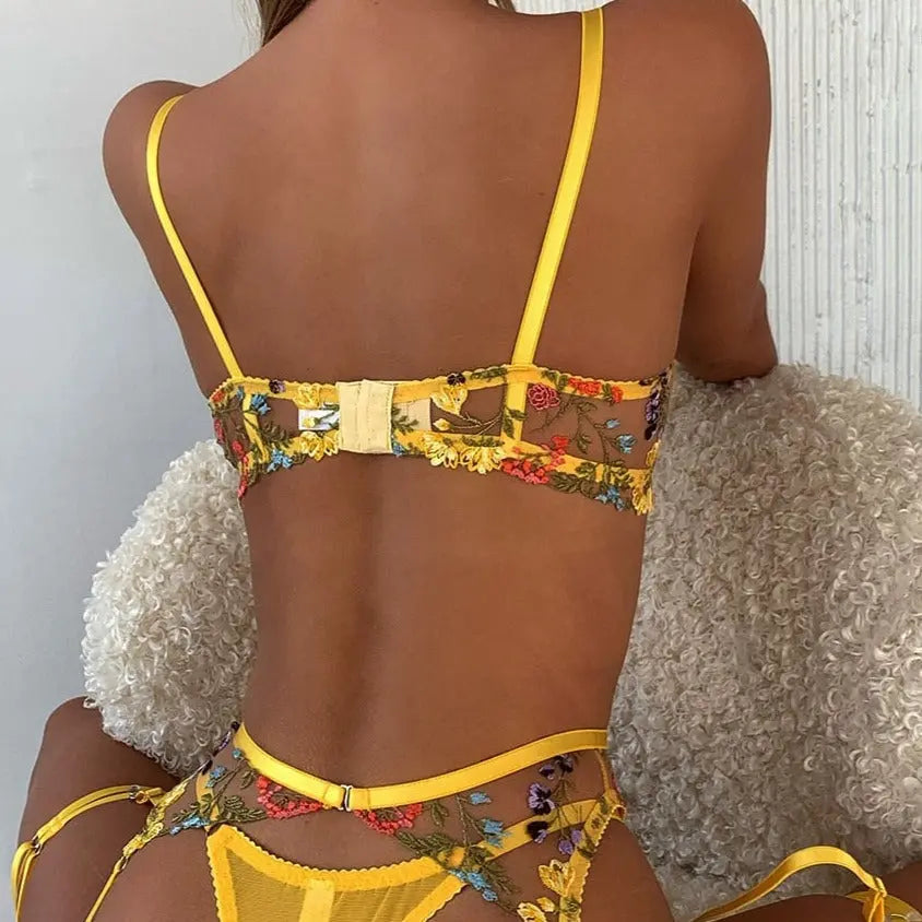 Yellow Matching Lingerie Set – 3-Piece Complete Set for Women – Chaotic Fashion