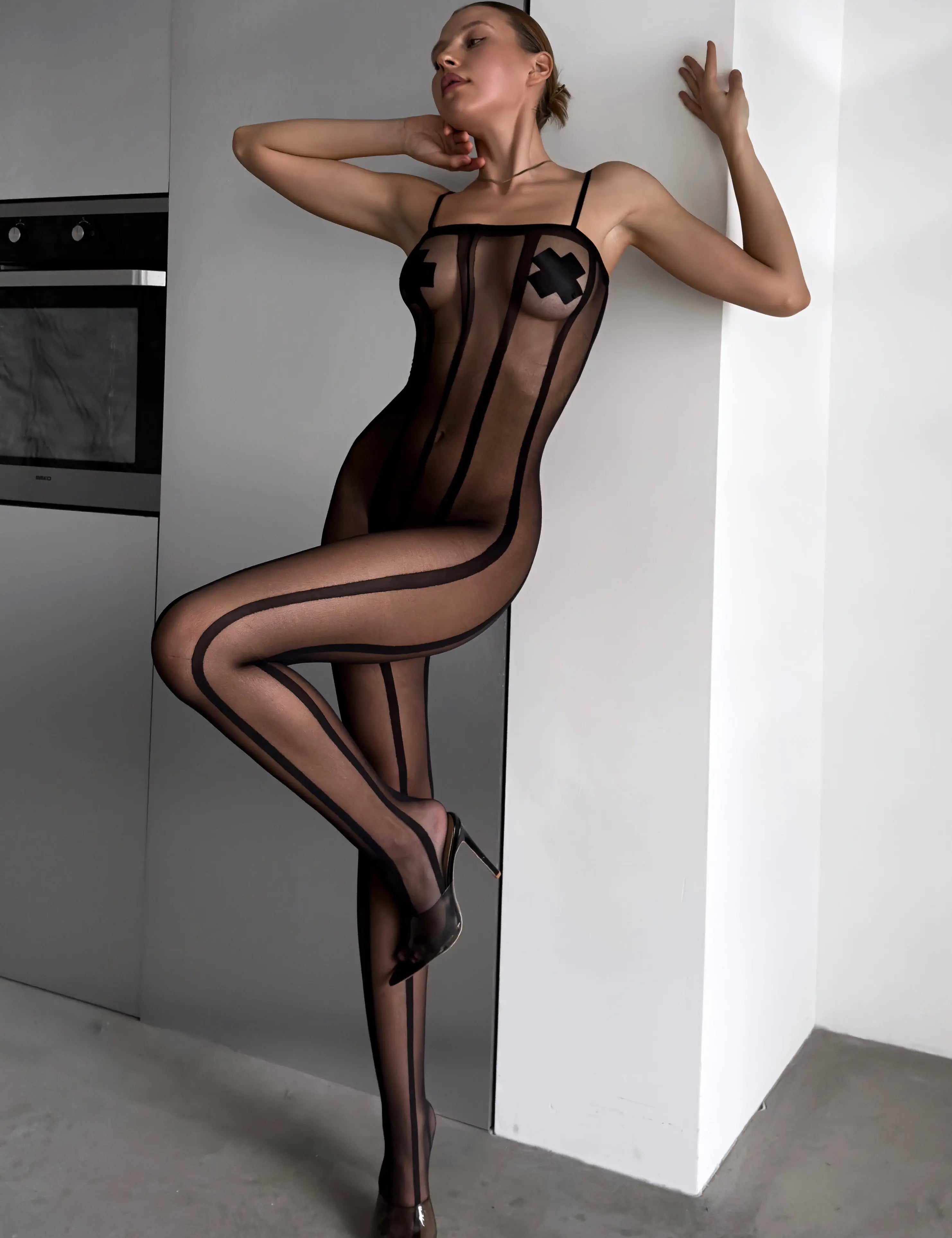 Venux Stripes Crotchless Bodystocking Chaotic Fashion