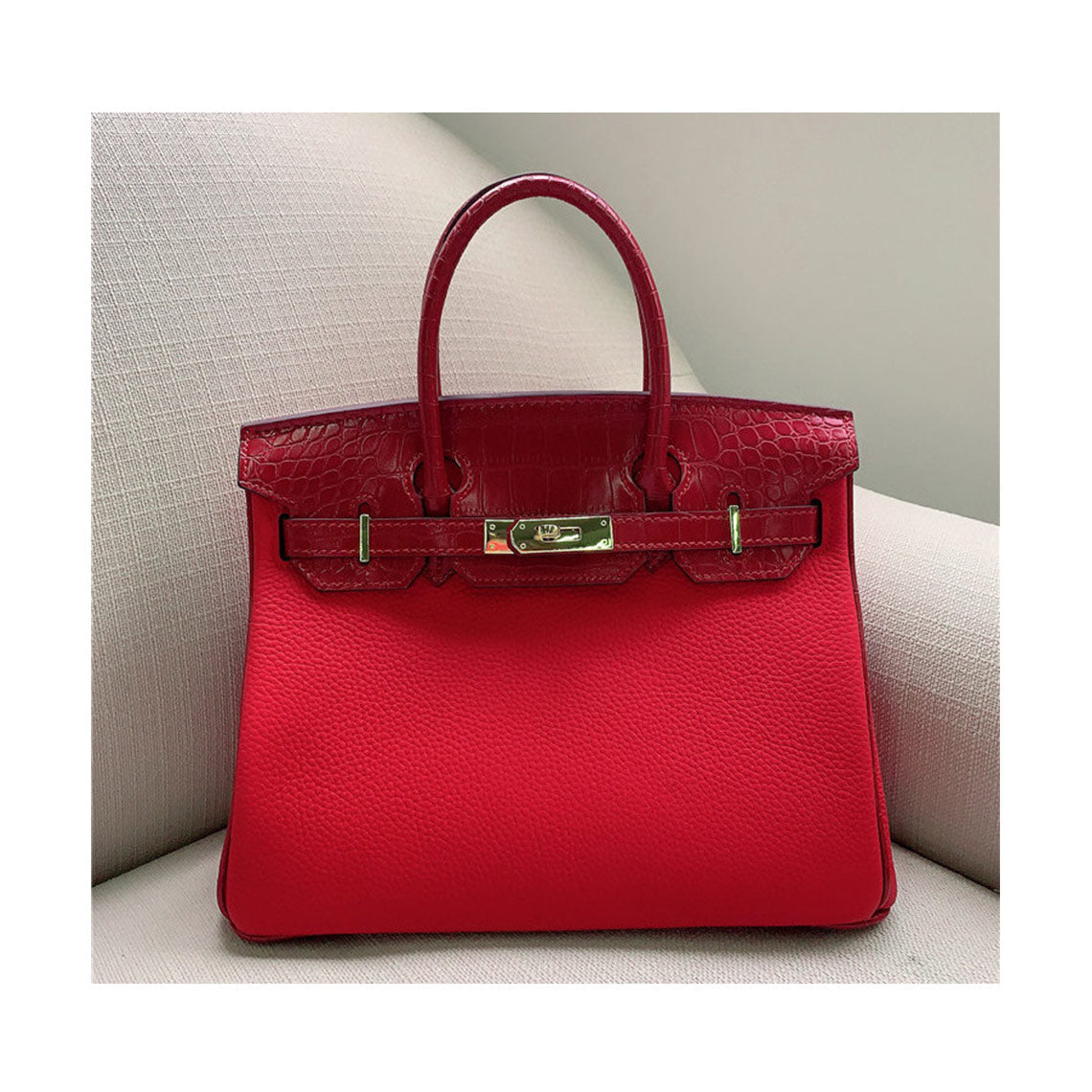 Top Grain Leather Inspired Croc Flap Bag