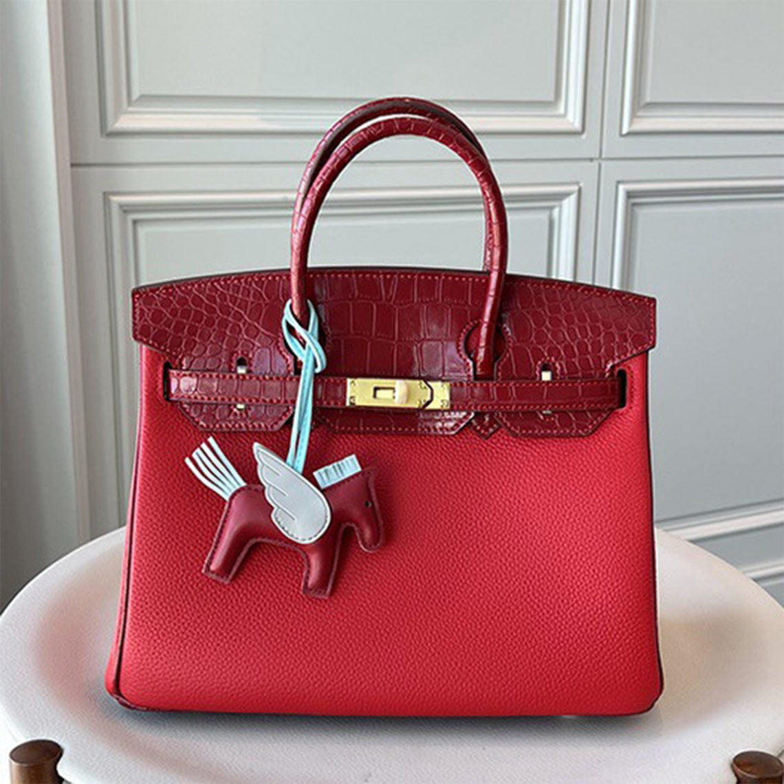 Top Grain Leather Inspired Croc Flap Bag