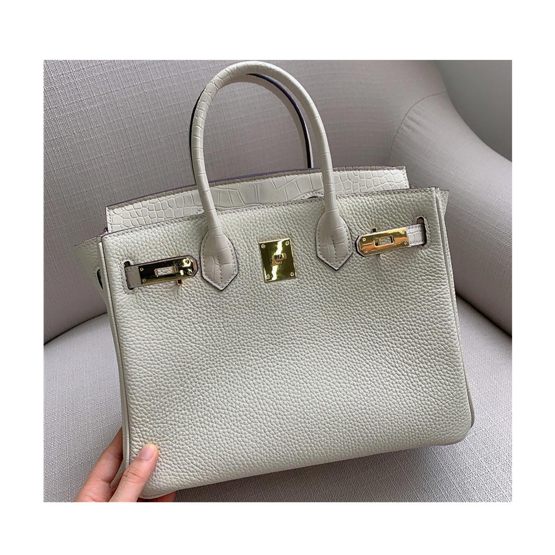Top Grain Leather Inspired Croc Flap Bag