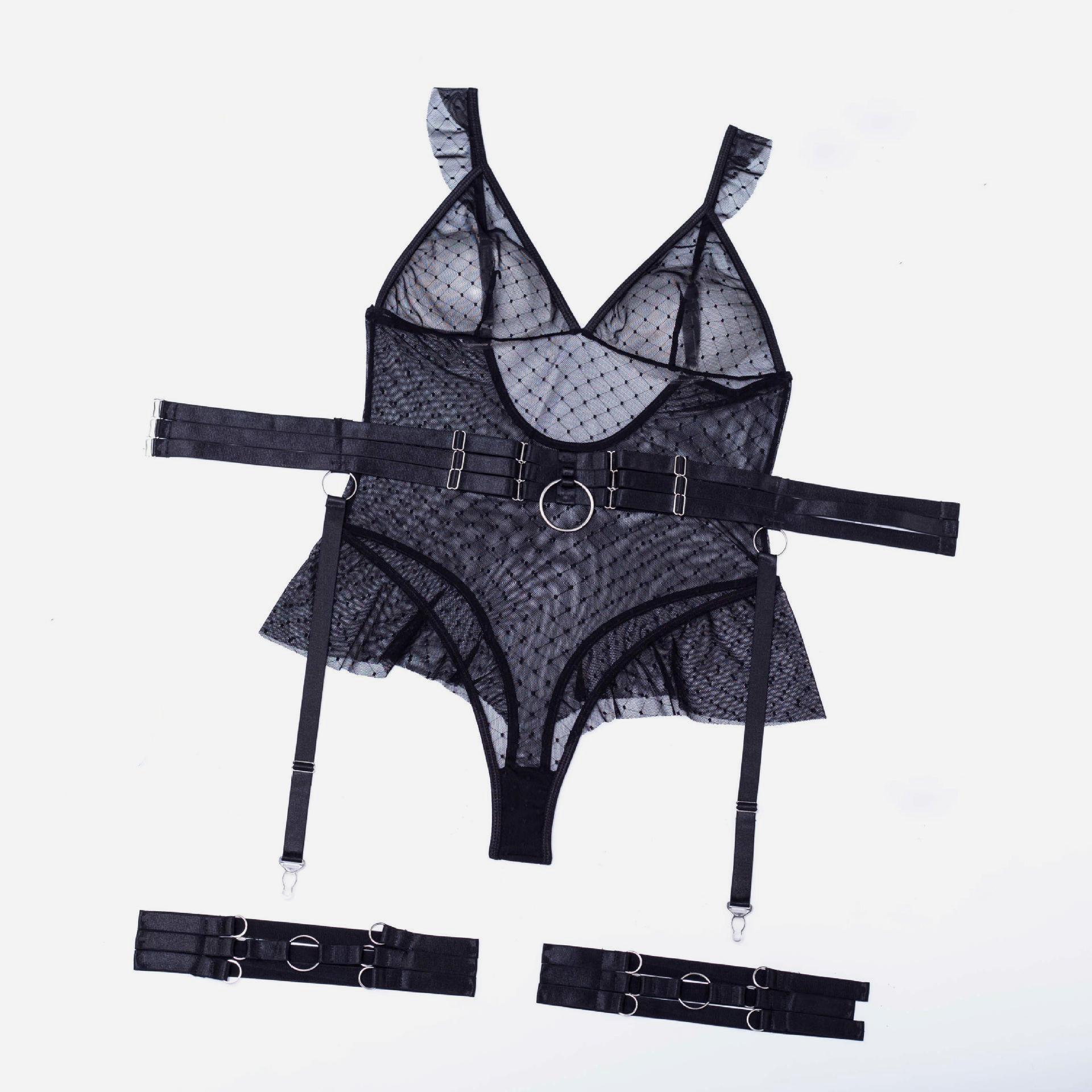 JIMENA POLKA MESH 3 PIECE LINDERIE BODYSUIT