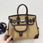 Canvas Leather Inspired Pocket Birk Handbag