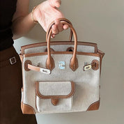 Canvas Leather Inspired Pocket Birk Handbag