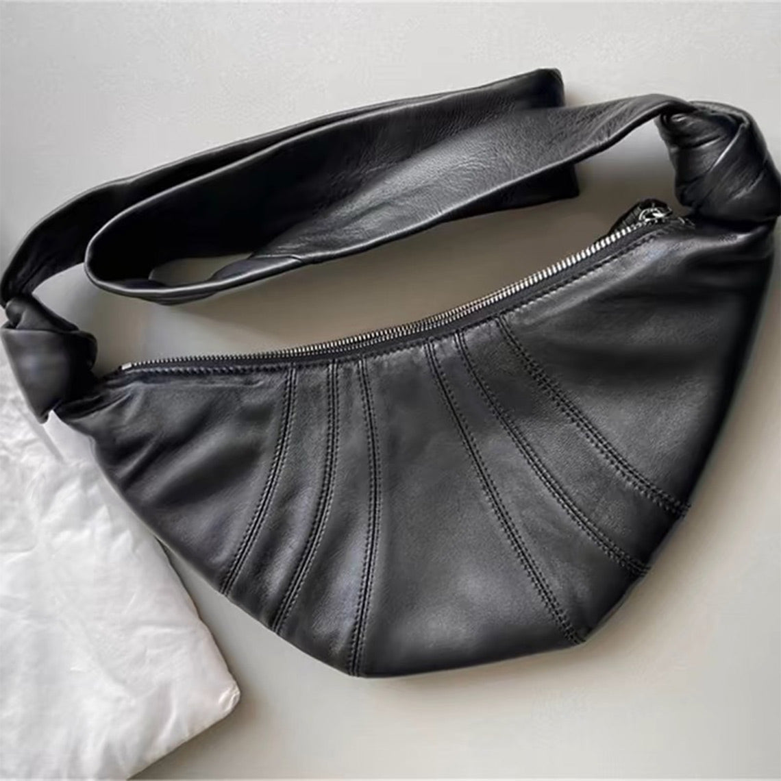 Sheep Leather Croissant Crossbody Bag
