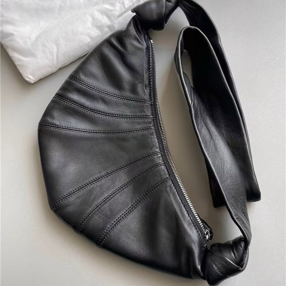 Sheep Leather Croissant Crossbody Bag