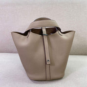 Top Grain Leather Inspired Picotin Lock Bag | Silver/Gold-tone Hardware