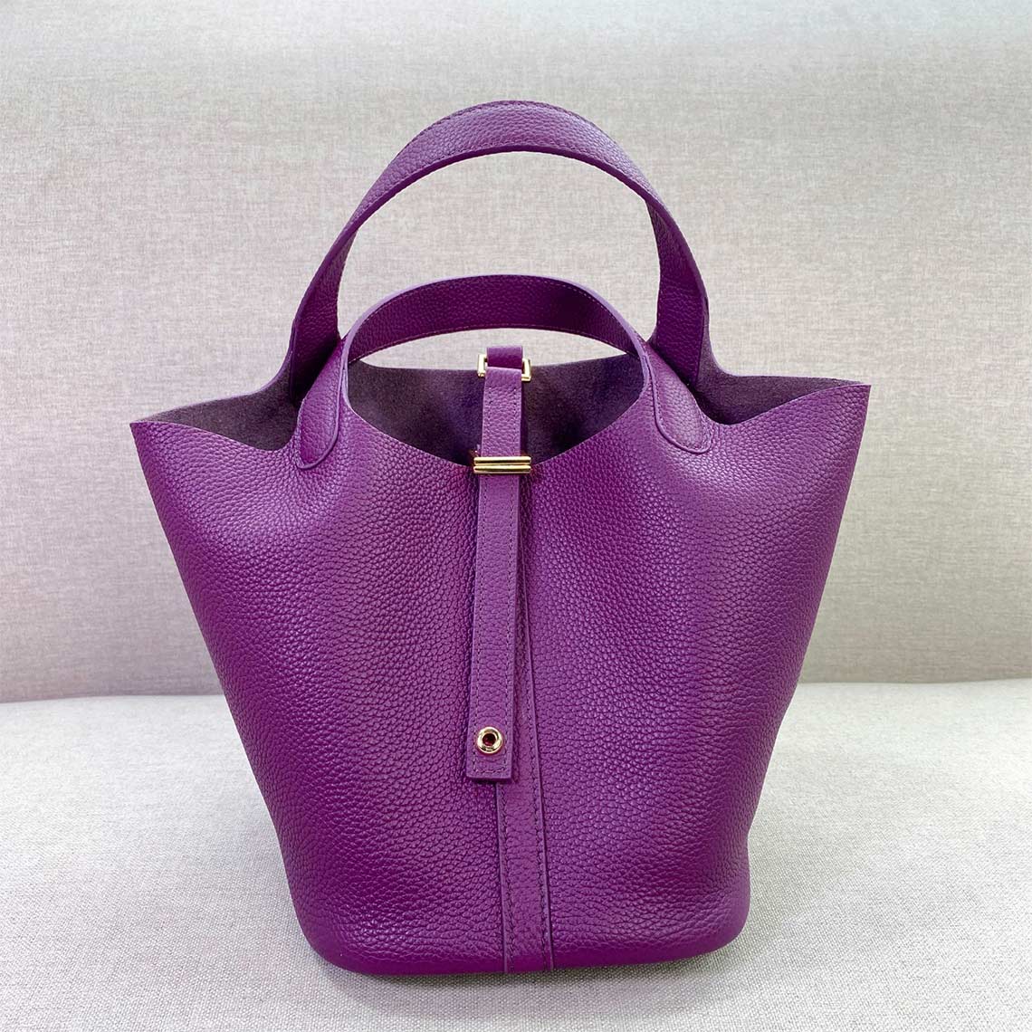 Top Grain Leather Inspired Picotin Lock Bag | Silver/Gold-tone Hardware