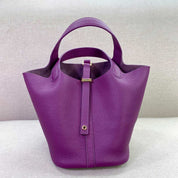 Top Grain Leather Inspired Picotin Lock Bag | Silver/Gold-tone Hardware