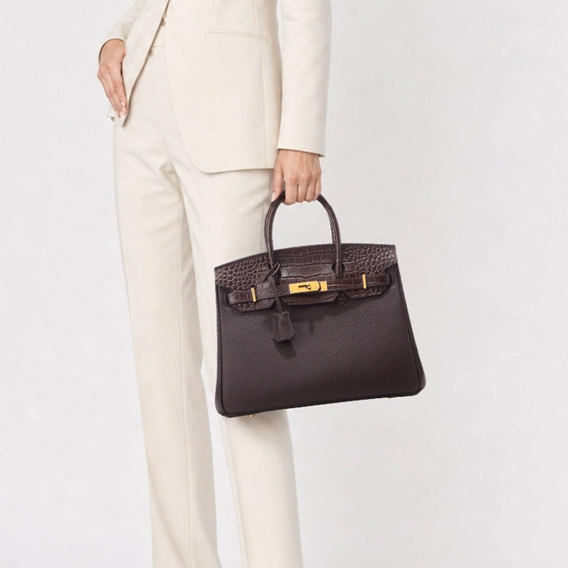 Top Grain Leather Croc Flap New Birk Handbag