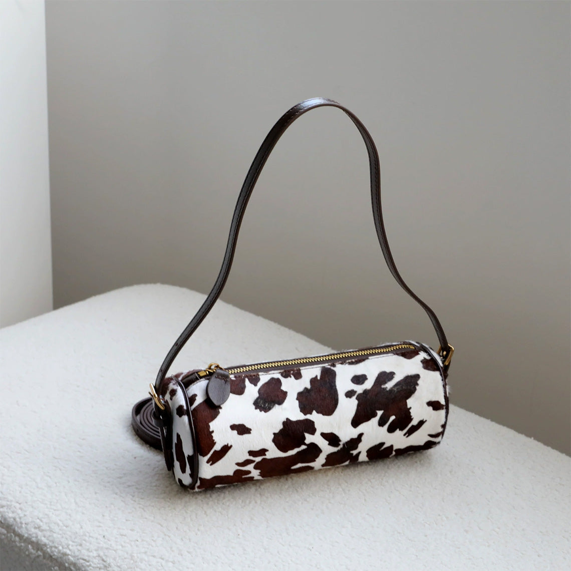 Chic Fur Leather Women Cylinder Bag