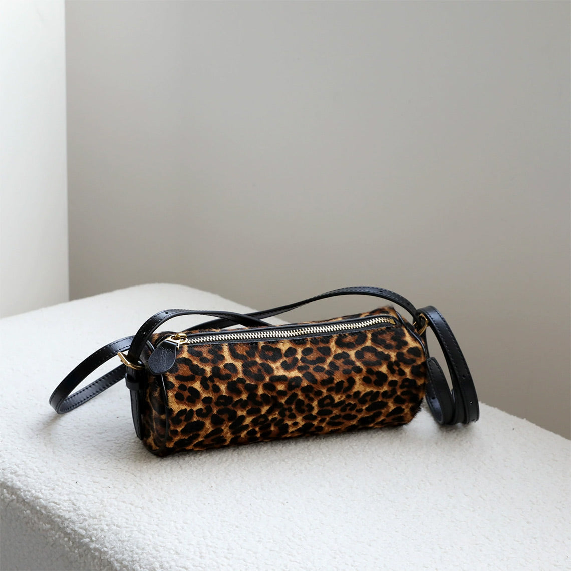 Chic Fur Leather Women Cylinder Bag