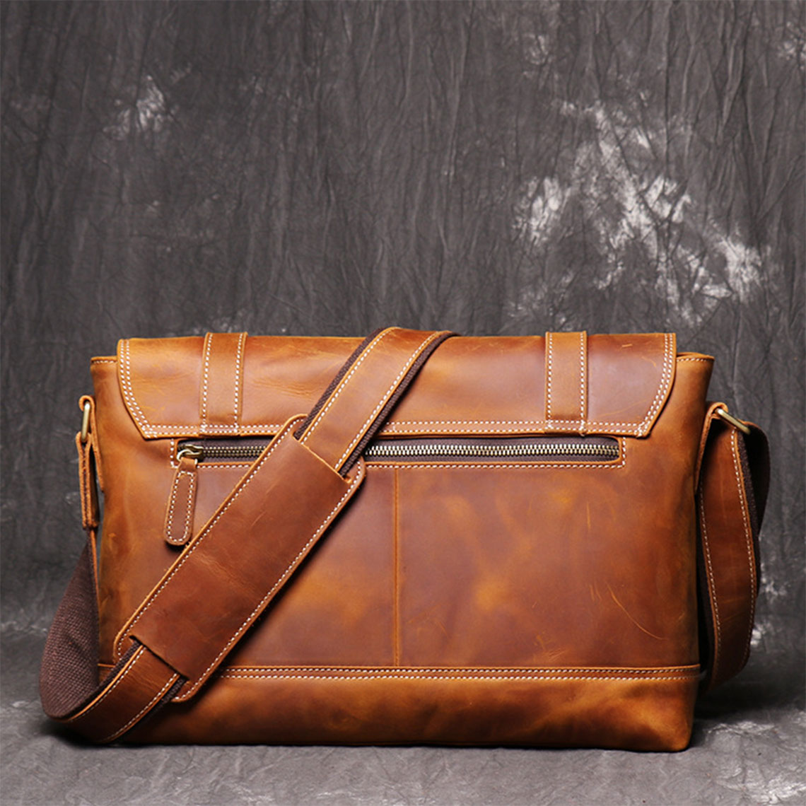 Crazy Horse Leather Men's Messenger Satchel Bag