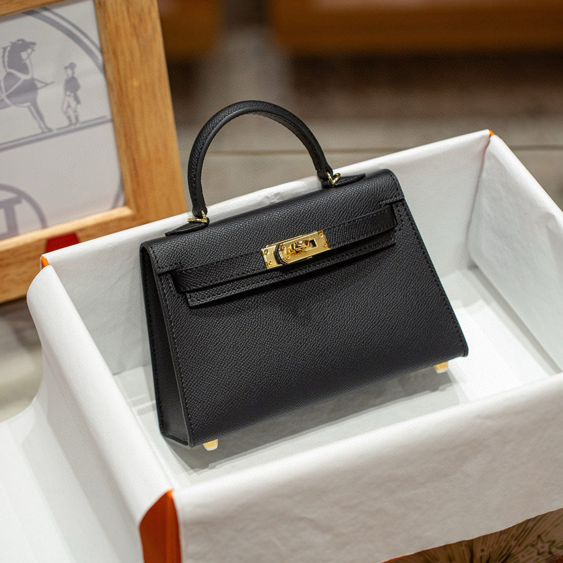 Top Grain Leather Inspired Mini Kelli 19 Handbag