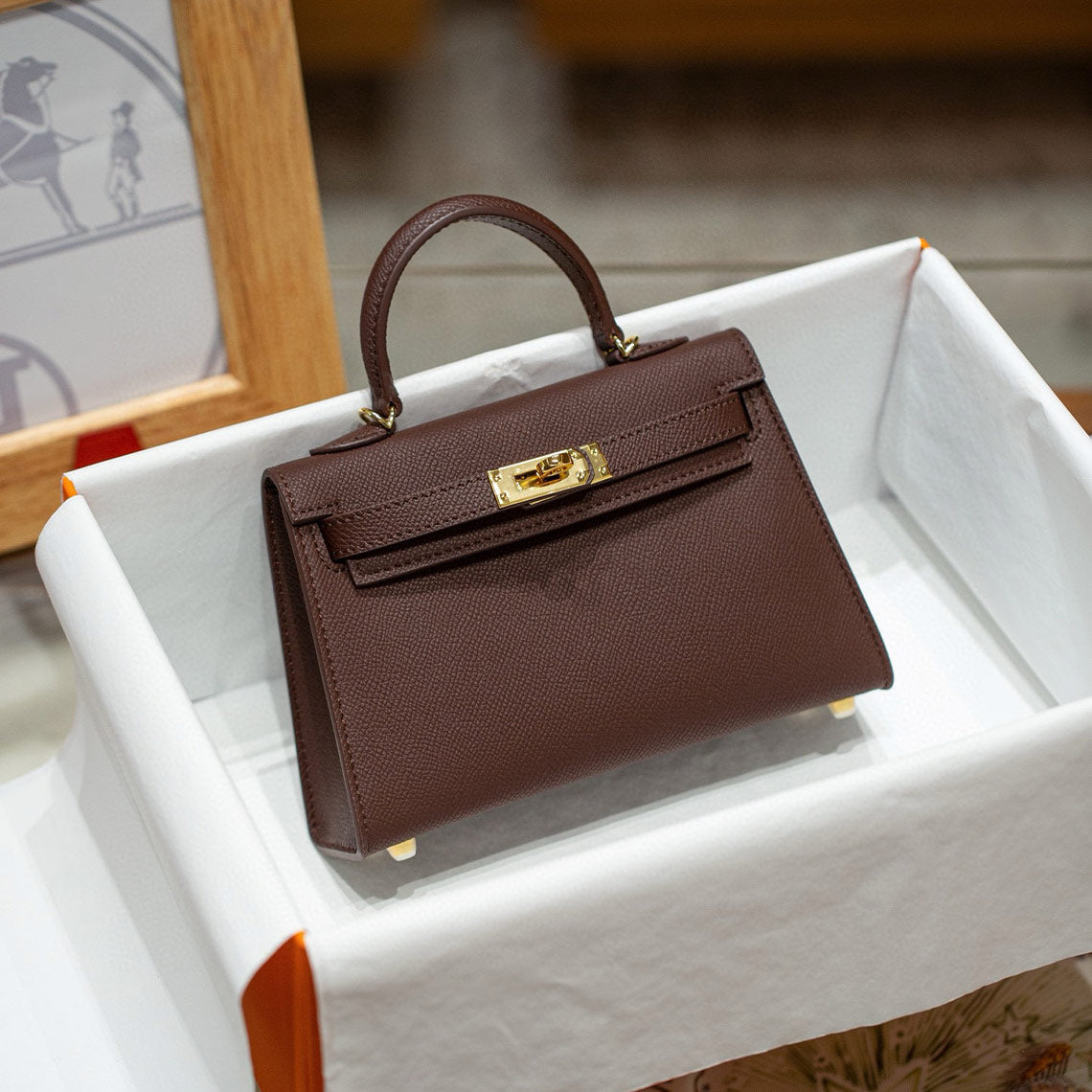 Top Grain Leather Inspired Mini Kelli 19 Handbag