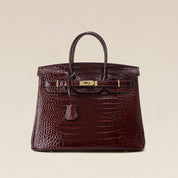 Crocodile Embossed Leather Rouge Birk Handbag