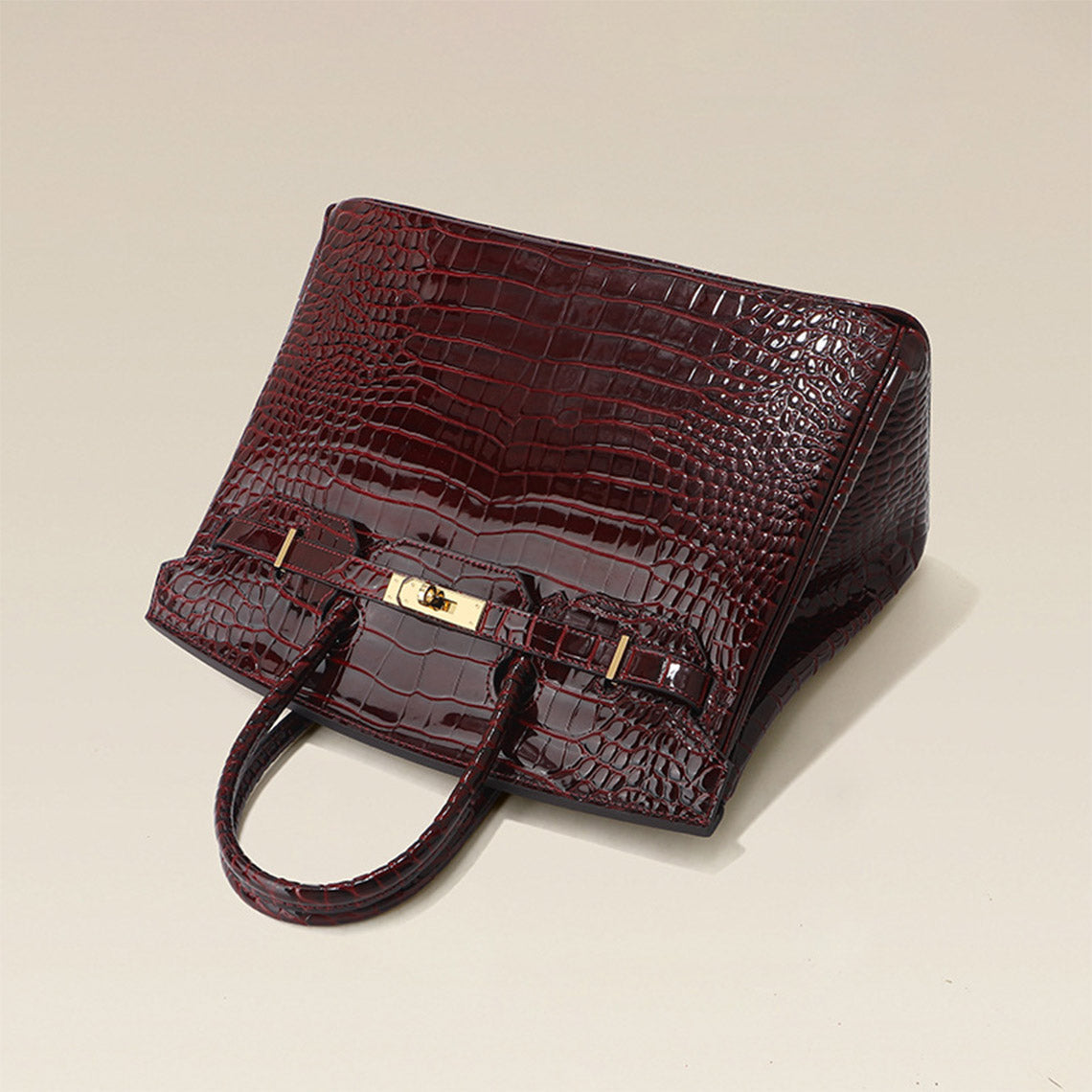 Crocodile Embossed Leather Rouge Birk Handbag