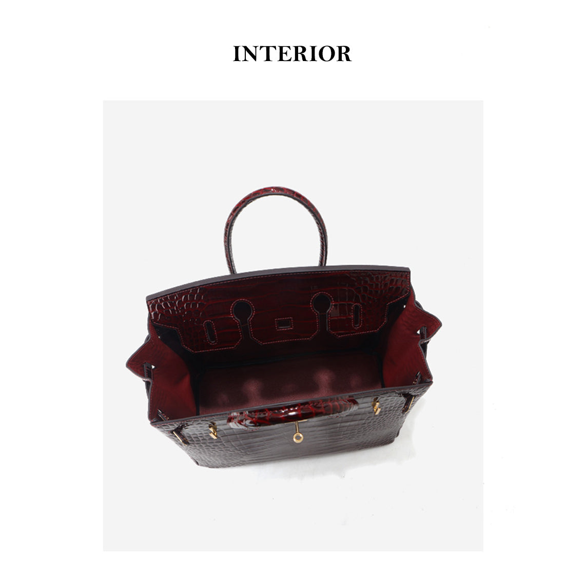 Crocodile Embossed Leather Rouge Birk Handbag