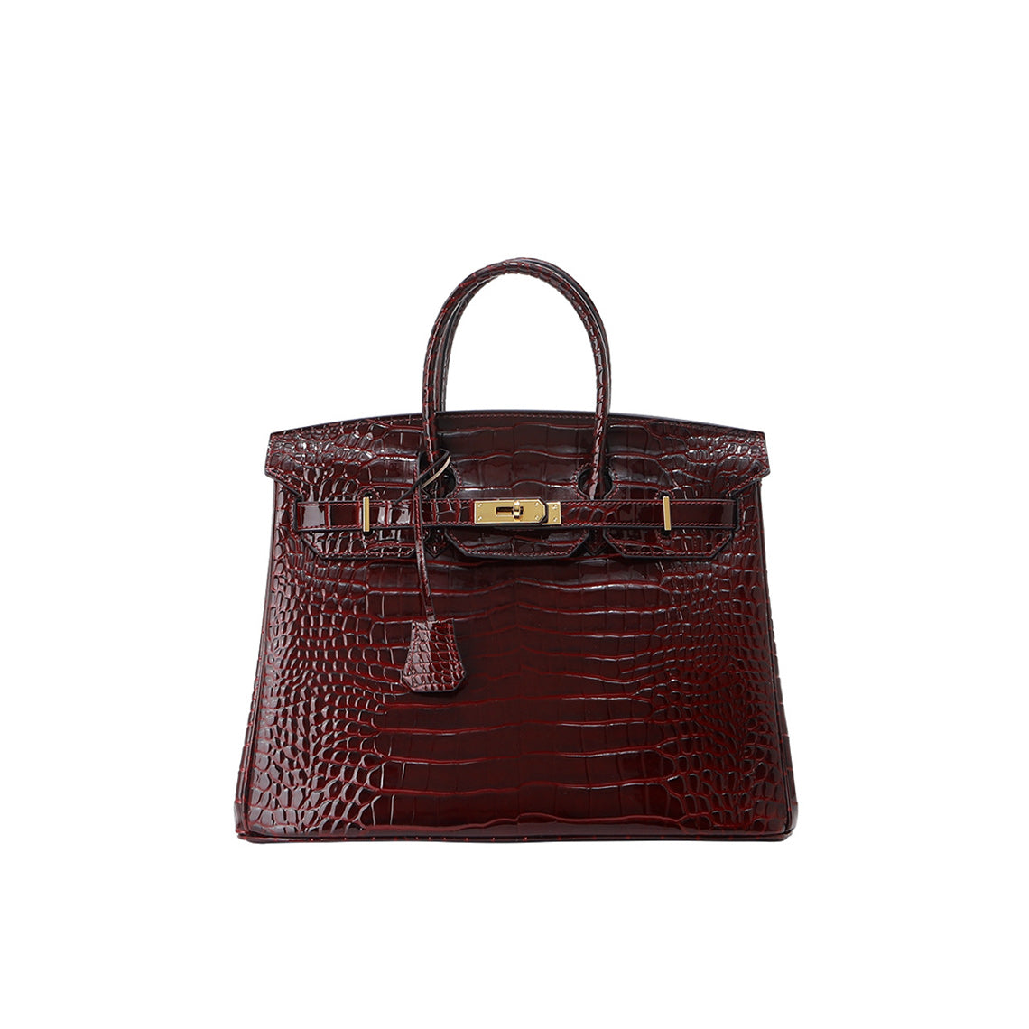 Crocodile Embossed Leather Rouge Birk Handbag