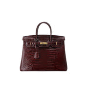 Crocodile Embossed Leather Rouge Birk Handbag