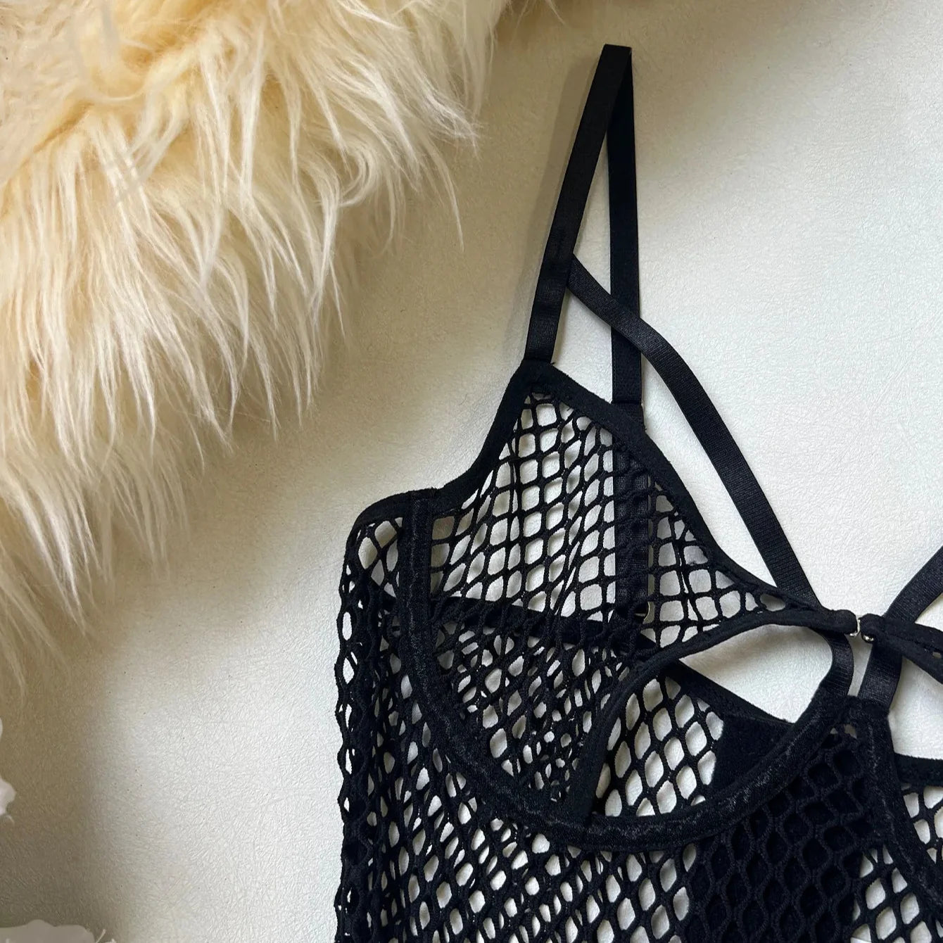 BLACK MESH LINGERIE SET