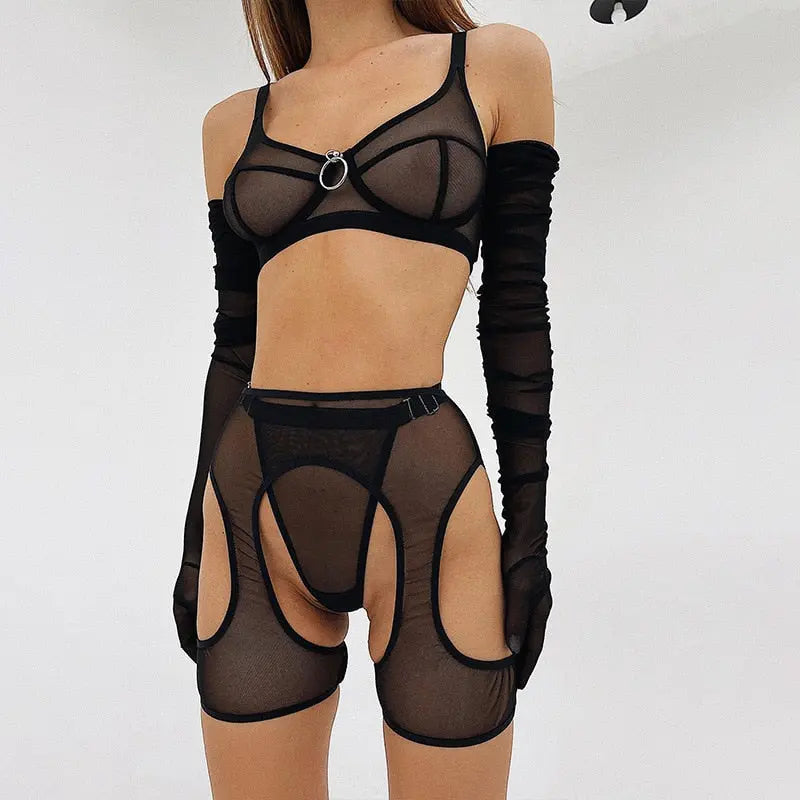 ABBY 3 PIECE MESH LINGERIE SET Chaotic Fashion